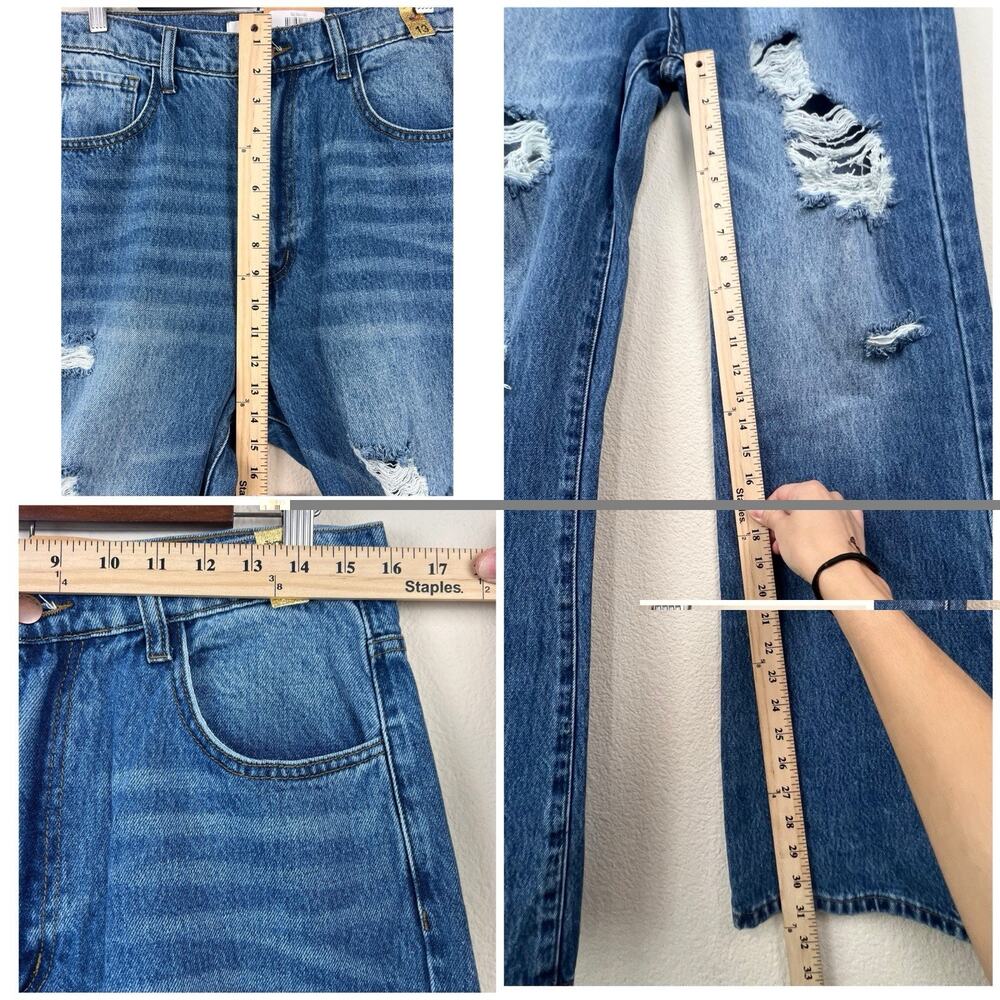 Vibrant MiU Women’s High Rise Wide Leg Distressed Jeans Size 13 W30 Light Wash - Picture 6 of 9